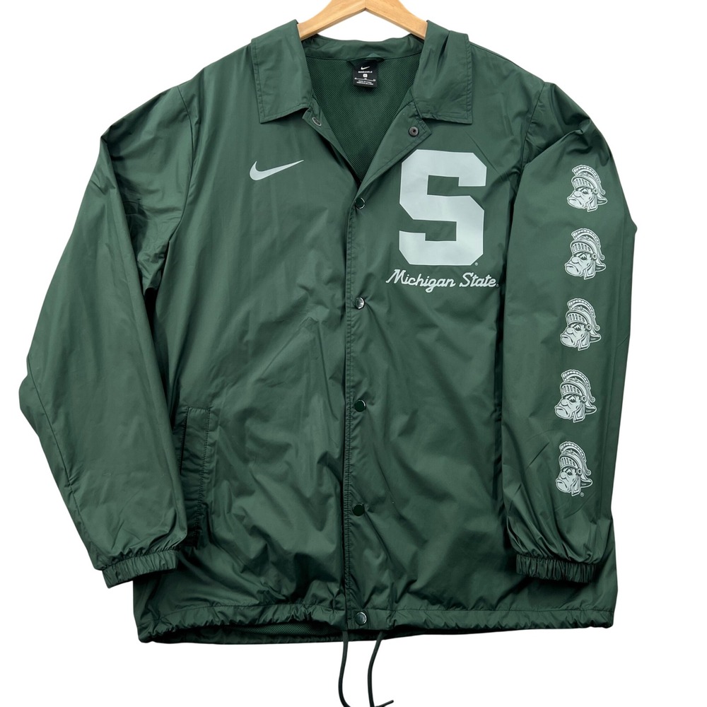 Nike Shield Michigan State Spartans Coaches Jacket Mens XL Green Windbreaker